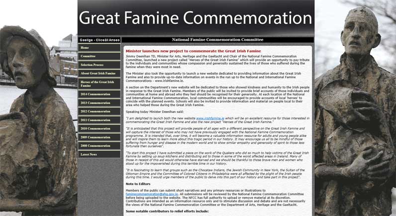 The website of the Heroes of the Great Irish Famine project