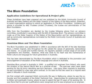 Details about the Blum Foundation, from the ANZ Trustees website