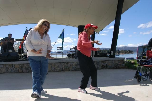 Sharon Anderson dancing with her mum, Aunty Rae