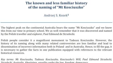 The known and less familiar history of the naming of “Mt Kosciuszko”