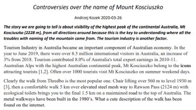 Controversies over the name of Mount Kosciuszko – full text with bibliography and footnotes